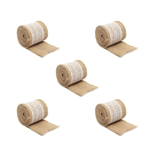 5 Set 6 cm x 2 m Spitzen-Leinenband Jute Jute-Rolle DIY handgemachte Weihnachten Handwerk Stoff Besatz Hanf Verpackung Geschenk Dekoration von Tityvirnix