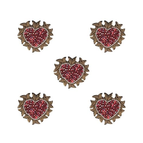 5 Set Herzform Stickerei Pailletten Perlen Patch Aufnäher Applikation für Kleidung Dekor Red Love von Tityvirnix