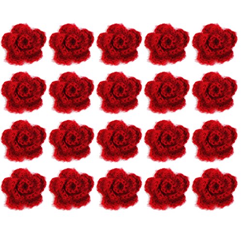 Tiuimk Handgefertigte Häkelblumen, 5 cm, Rot, 20 Stück, ideal für Kleiderdekoration von Tiuimk