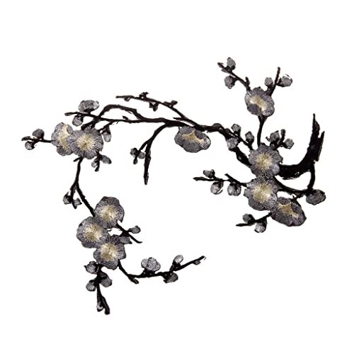 Tiuimk Pflaumenblüte DIY Tanzkostüm Blume Applikation Patch (Schwarz Silber) – Perfekt zum Nähen und Basteln von Tiuimk