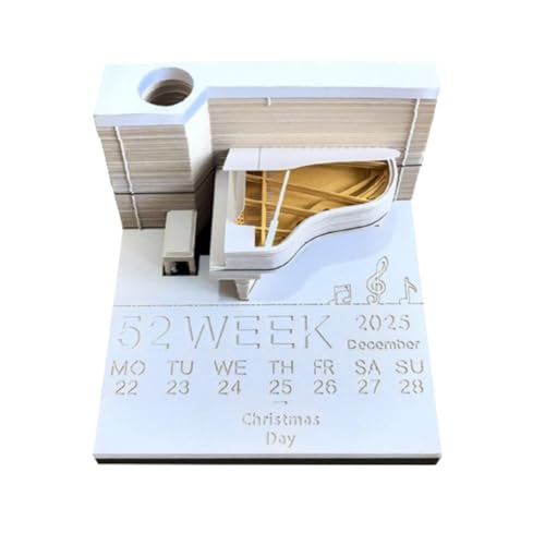 Time Piece Kalender 2025 Tischkalender 3D Abreißkalender Papier Schnitzerei Kunst Memo Pad Notizblock Geschenk für Weihnachten Einweihungsfeier Desktop Dekoration (Mit Kalender.Ohne Licht) von Tiuyii