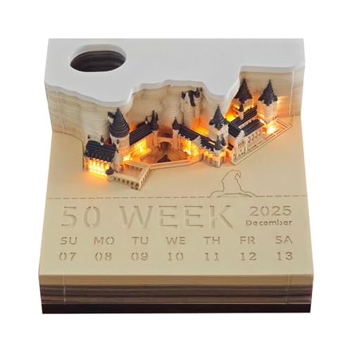 Time Piece Kalender 2025 Tischkalender mit LED-Licht 3D Abreißkalender Papier Schnitzerei Kunst Memo Pad Notizblock Geschenk für Weihnachten Einweihungsfeier Desktop Dekoration (mit Kalender & Licht) von Tiuyii