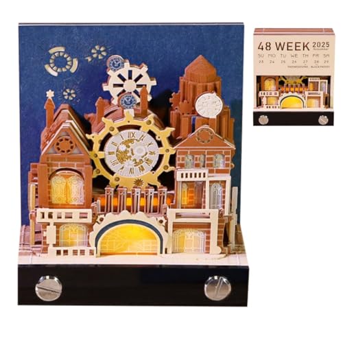 Time Piece Kalender 2025 Tischkalender mit LED-Licht 3D Abreißkalender Papier Schnitzerei Kunst Memo Pad Notizblock Geschenk für Weihnachten Einweihungsfeier Desktop Dekoration (mit Kalender & Licht) von Tiuyii