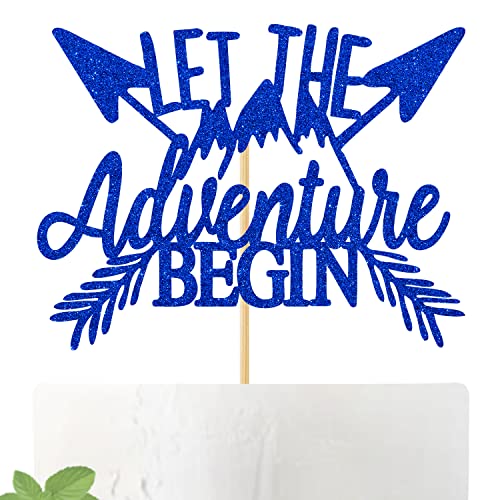 Blauer Glitzer "Let the adventure beginning" Tortenaufsatz – Babyparty, Abschlussfeier, Hochzeitstortendekoration, Weggehen, Verlobung, Ruhestand, Partyzubehör von Tivurcia