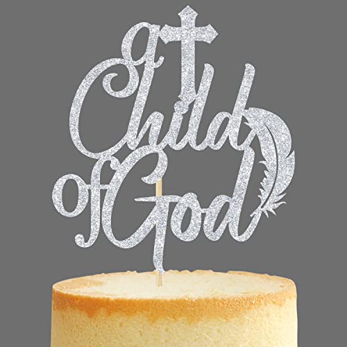 Ein Kind Gottes Tortenaufsatz, God Bless This Child/First Holy Communion, Babyparty/Baby Baptism Theme Party Decoartions Supplies, Silber Glitter von Tivurcia