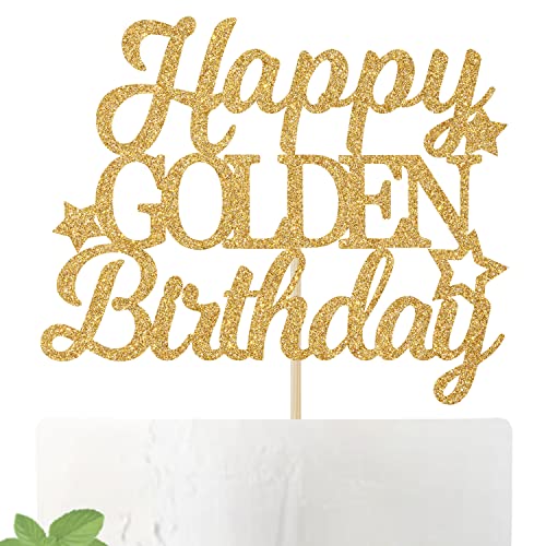 Gold Glitter Happy Golden Birthday Cake Topper, Golden Birthday Cake Decor, Birthday Cake Decorations Supplies for Boys Girls Men Women von Tivurcia