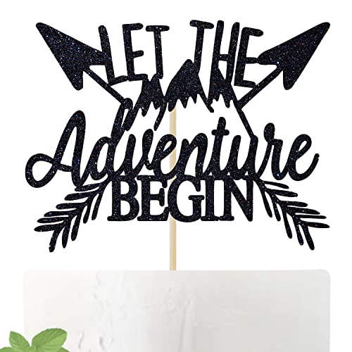 Tortenaufsatz mit Glitzer-Aufschrift "Let the adventure beginnen", für Babypartys, Abschlussfeiern, Hochzeitstortendekoration, Verlobung, Ruhestand, Partyzubehör von Tivurcia