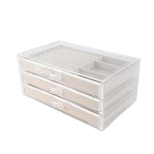 Tixiyu Acryl-Schmuck-Organizer, Transparente Acryl-Beige-Schublade, Schreibtisch-Aufbewahrung, Schmuckschatulle Ohrstecker, Halsketten, Schmuck von Tixiyu