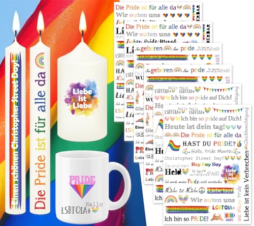 Tixlux 6 PCS Kerzentattoo LGBTQIA+ (200+ Muster), Wasserschiebefolie kerzen | Kerzenaufkleber | Kerzen dekorieren | Gay Pride | Pride Monat | Stolzmonat (Pride) von Tixlux