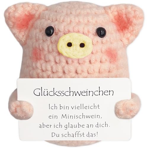 Tixlux Glücksschweinchen, Kreative Strickwolle Minischwein Puppe, Mutmacher Geschenk, Gute Besserung Geschenk, Glücksbringer Prüfung Geschenk, Abschieds Geschenk, Einschulung Geschenk (Gelbe Nase) von Tixlux