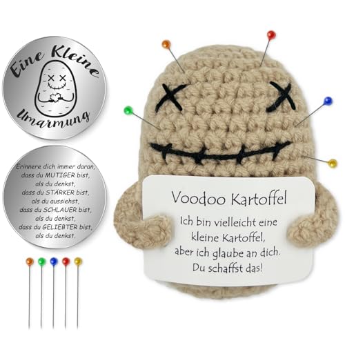 Tixlux Voodoo Kartoffel, Kreative Strickwolle VoodooPuppe mit Kleine Umarmung Glücksbringer, Humorvolles Geschenk & Stressabbau-Spielzeug fürs Büro, Perfekt für Wünsche & Gute Laune (Khaki) von Tixlux