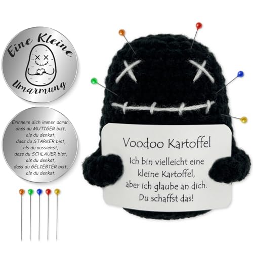 Tixlux Voodoo Kartoffel, Kreative Strickwolle VoodooPuppe mit Kleine Umarmung Glücksbringer, Humorvolles Geschenk & Stressabbau-Spielzeug fürs Büro, Perfekt für Wünsche & Gute Laune (Schwarz) von Tixlux