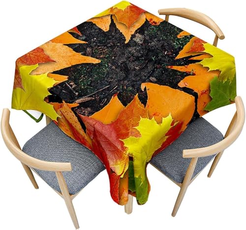 Tischdecke Outdoor Ahornblatt Tischdecken Abwaschbar 3D Herbst Tischdecke Wetterfest Wasserdicht für Weihnachten Party Biertisch, 100x100 cm E/F763 von Tizhweqo