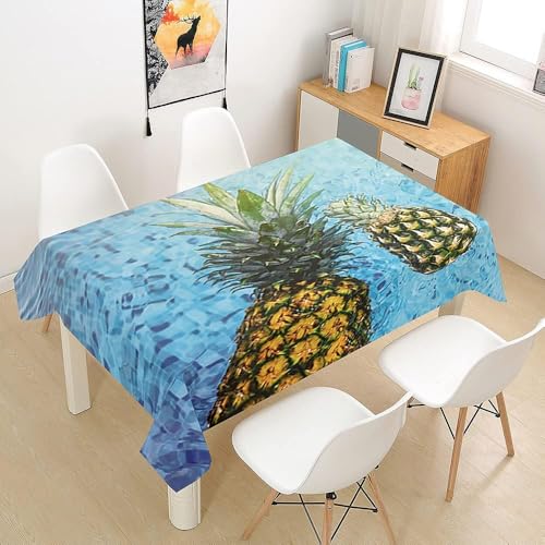 Tischdecke Outdoor Ananas Tischdecken Abwaschbar 3D Tropische Früchte Tischdecke Wetterfest Wasserdicht für Weihnachten Party Biertisch, 100x100 cm A/B3491 von Tizhweqo