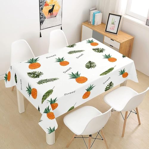 Tischdecke Outdoor Ananas Tischdecken Abwaschbar 3D Tropische Pflanzen Tischdecke Wetterfest Wasserdicht für Weihnachten Party Biertisch, 140x240 cm A/B3504 von Tizhweqo