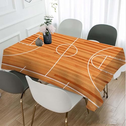 Tischdecke Outdoor Basketball Platz Tischdecken Abwaschbar 3D Orange Farbe Tischdecke Wetterfest Wasserdicht für Party Biertisch, 140x140 cm P/Q von Tizhweqo