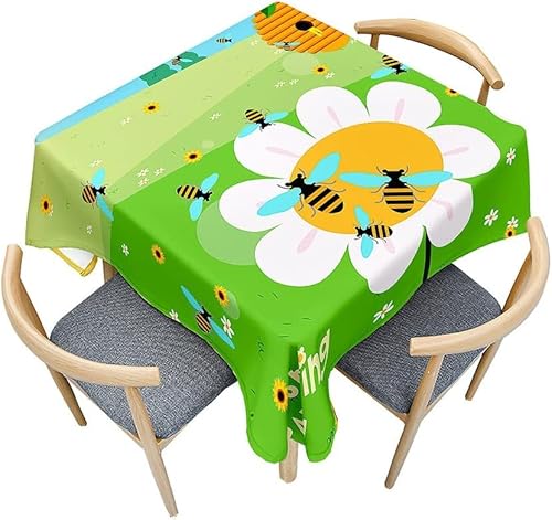 Tischdecke Outdoor Biene Tischdecken Abwaschbar 3D Blumen Tischdecke Wetterfest Wasserdicht für Weihnachten Party Biertisch, 100x100 cm A/B2179 von Tizhweqo