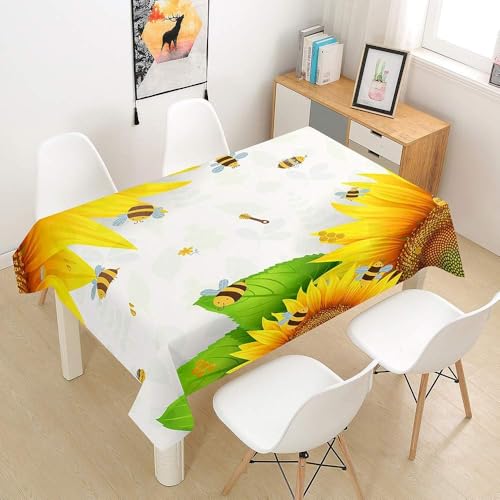 Tischdecke Outdoor Biene Tischdecken Abwaschbar 3D Sonnenblume Tischdecke Wetterfest Wasserdicht für Weihnachten Party Biertisch, 140x140 cm A/B2812 von Tizhweqo