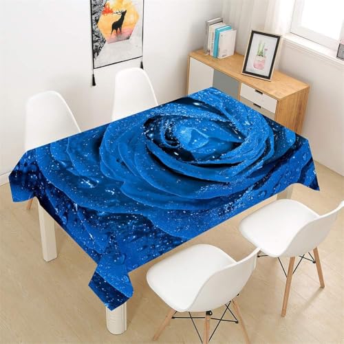 Tischdecke Outdoor Blaue Rose Tischdecken Abwaschbar 3D Rosen Tischdecke Wetterfest Wasserdicht für Weihnachten Party Biertisch, 100x100 cm E/F1091 von Tizhweqo