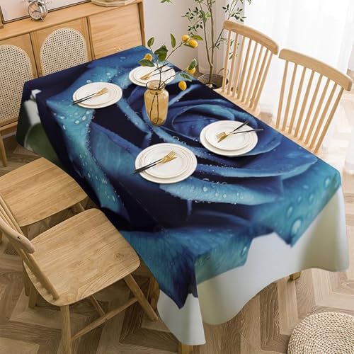 Tischdecke Outdoor Blaue Rose Tischdecken Abwaschbar 3D Rosen Tischdecke Wetterfest Wasserdicht für Weihnachten Party Biertisch, 140x200 cm E/F799 von Tizhweqo