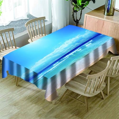 Tischdecke Outdoor Blaues Meer Tischdecken Abwaschbar 3D Ozean Tischdecke Wetterfest Wasserdicht für Weihnachten Party Biertisch, 140x180 cm E/F1310 von Tizhweqo