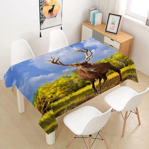 Tischdecke Outdoor Elch Tischdecken Abwaschbar 3D Tier Hirsch Tischdecke Wetterfest Wasserdicht für Weihnachten Party Biertisch, 100x100 cm A/B499 von Tizhweqo