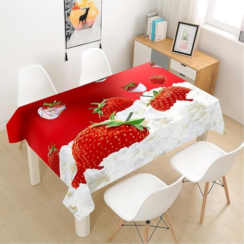 Tischdecke Outdoor Erdbeere Tischdecken Abwaschbar 3D Creme Tischdecke Wetterfest Wasserdicht für Weihnachten Party Biertisch, 100x100 cm E/F1323 von Tizhweqo