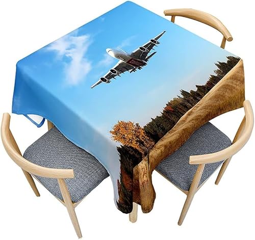 Tischdecke Outdoor Flugzeug Tischdecken Abwaschbar 3D Blauer Himmel Tischdecke Wetterfest Wasserdicht für Weihnachten Party Biertisch, 140x180 cm E/F1046 von Tizhweqo