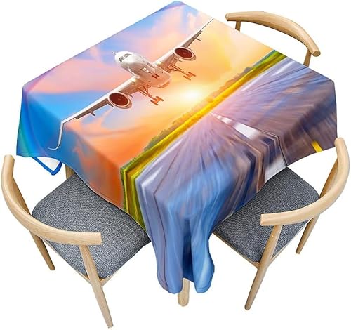 Tischdecke Outdoor Flugzeug Tischdecken Abwaschbar 3D Sonnenuntergangslandschaft Tischdecke Wetterfest Wasserdicht für Weihnachten Party Biertisch, 140x180 cm E/F1086 von Tizhweqo