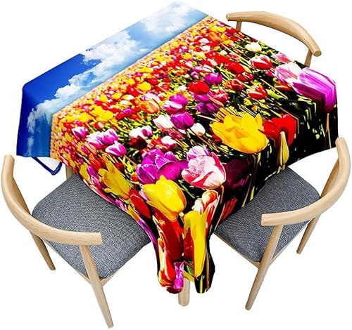 Tischdecke Outdoor Garten Tischdecken Abwaschbar 3D Blumen Tischdecke Wetterfest Wasserdicht für Weihnachten Party Biertisch, 100x100 cm A/B651 von Tizhweqo