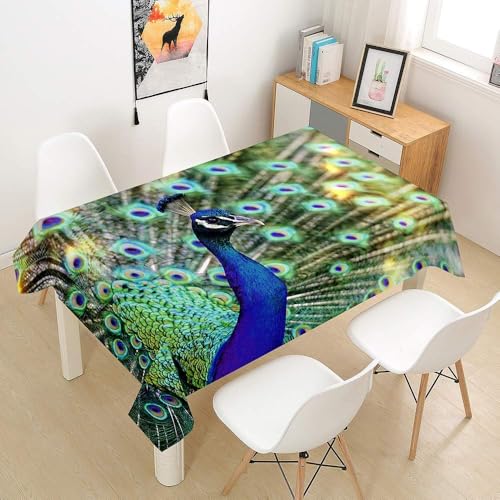 Tischdecke Outdoor Grüner Pfau Tischdecken Abwaschbar 3D Pfau Tischdecke Wetterfest Wasserdicht für Weihnachten Party Biertisch, 140x140 cm A/B748 von Tizhweqo