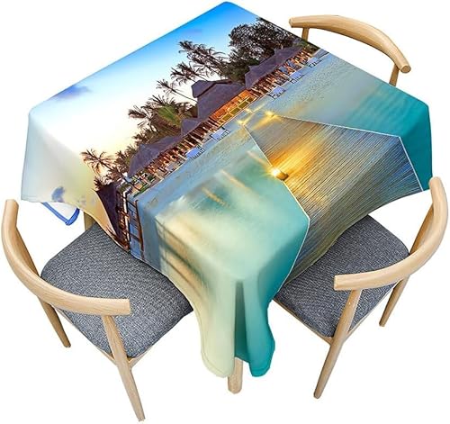 Tischdecke Outdoor Hawaii Tischdecken Abwaschbar 3D Tropische Meereslandschaft Tischdecke Wetterfest Wasserdicht für Weihnachten Party Biertisch, 140x200 cm E/F1023 von Tizhweqo