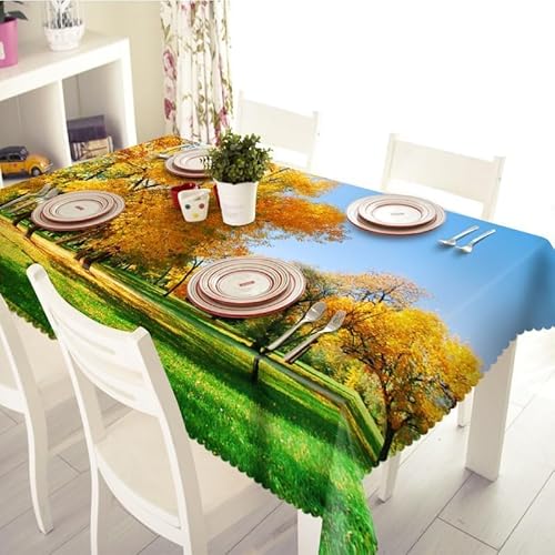 Tischdecke Outdoor Herbst Tischdecken Abwaschbar 3D Natürliche Landschaft Tischdecke Wetterfest Wasserdicht für Weihnachten Party Biertisch, 140x140 cm A/B2764 von Tizhweqo