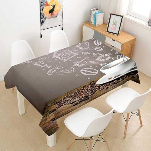 Tischdecke Outdoor Kaffee Tischdecken Abwaschbar 3D Kaffeebohnen Tischdecke Wetterfest Wasserdicht für Weihnachten Party Biertisch, 140x140 cm E/F1348 von Tizhweqo