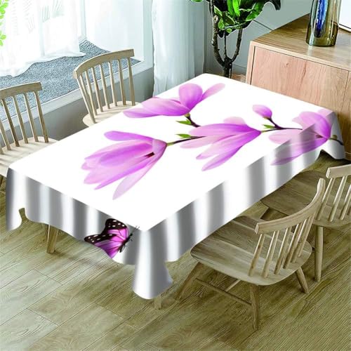 Tischdecke Outdoor Lila Blüten Tischdecken Abwaschbar 3D Schmetterling Tischdecke Wetterfest Wasserdicht für Weihnachten Party Biertisch, 140x200 cm E/F1375 von Tizhweqo