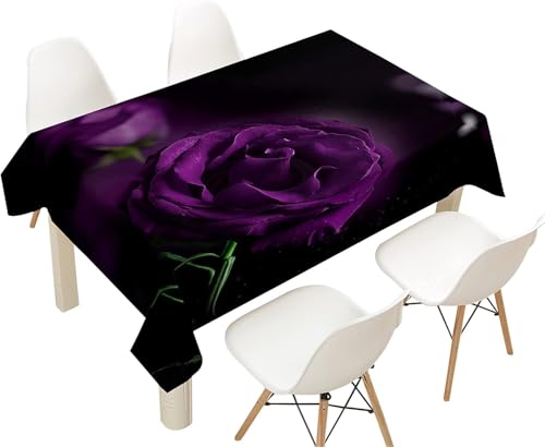 Tischdecke Outdoor Lila Rose Tischdecken Abwaschbar 3D Rosen Tischdecke Wetterfest Wasserdicht für Weihnachten Party Biertisch, 140x240 cm E/F1248 von Tizhweqo