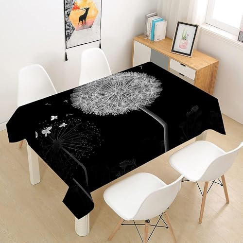 Tischdecke Outdoor Löwenzahn Tischdecken Abwaschbar 3D Schwarz Tischdecke Wetterfest Wasserdicht für Weihnachten Party Biertisch, 90x90 cm A/B2090 von Tizhweqo