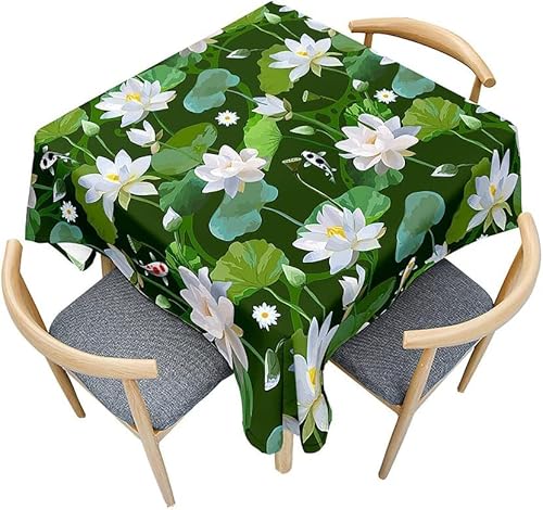 Tischdecke Outdoor Lotus Tischdecken Abwaschbar 3D Lotusblatt Tischdecke Wetterfest Wasserdicht für Weihnachten Party Biertisch, 100x100 cm A/B739 von Tizhweqo