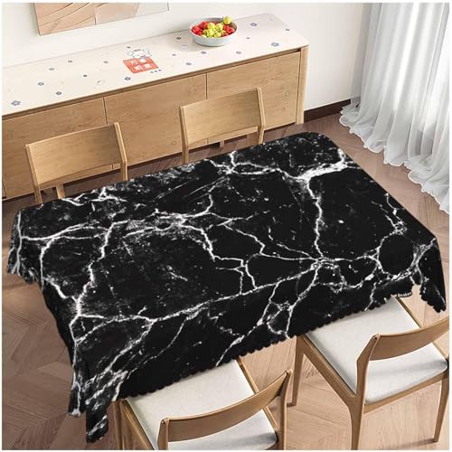 Tischdecke Outdoor Marmor Tischdecken Abwaschbar 3D Schwarz Tischdecke Wetterfest Wasserdicht für Party Biertisch, 100x100 cm P/Q2851 von Tizhweqo