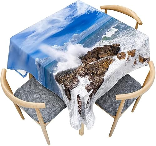 Tischdecke Outdoor Meerblick Tischdecken Abwaschbar 3D Blaues Meer Tischdecke Wetterfest Wasserdicht für Weihnachten Party Biertisch, 140x140 cm E/F1148 von Tizhweqo