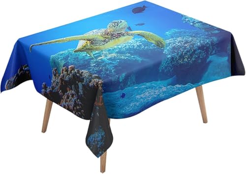 Tischdecke Outdoor Meeresschildkröte Tischdecken Abwaschbar 3D Ozean Tischdecke Wetterfest Wasserdicht für Weihnachten Party Biertisch, 140x140 cm E/F1300 von Tizhweqo