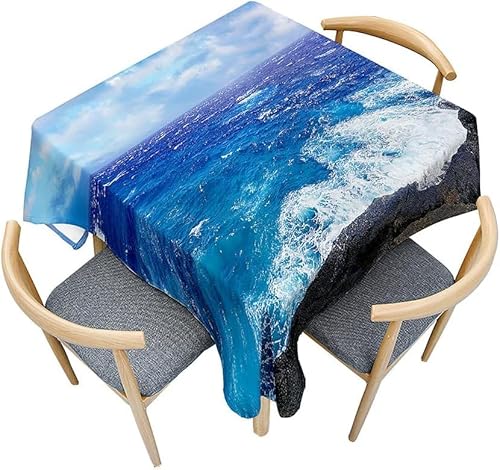 Tischdecke Outdoor Ozean Tischdecken Abwaschbar 3D Blaues Meer Tischdecke Wetterfest Wasserdicht für Weihnachten Party Biertisch, 140x200 cm E/F839 von Tizhweqo