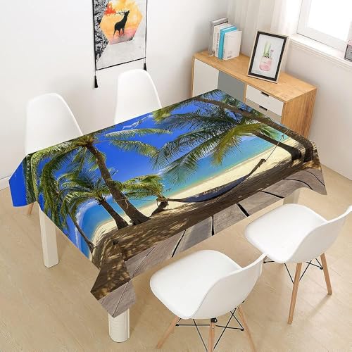 Tischdecke Outdoor Palme Tischdecken Abwaschbar 3D Tropische Meereslandschaft Tischdecke Wetterfest Wasserdicht für Weihnachten Party Biertisch, 100x100 cm A/B2059 von Tizhweqo