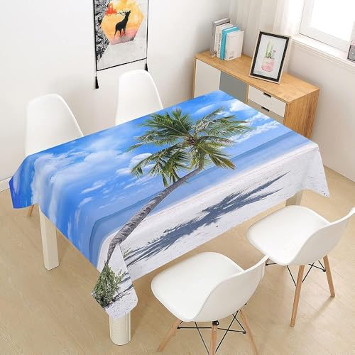 Tischdecke Outdoor Palme Tischdecken Abwaschbar 3D Tropische Meereslandschaft Tischdecke Wetterfest Wasserdicht für Weihnachten Party Biertisch, 150x150 cm A/B1109 von Tizhweqo