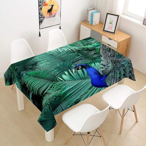 Tischdecke Outdoor Pfau Tischdecken Abwaschbar 3D Tropische Pflanzen Tischdecke Wetterfest Wasserdicht für Weihnachten Party Biertisch, 100x100 cm A/B795 von Tizhweqo