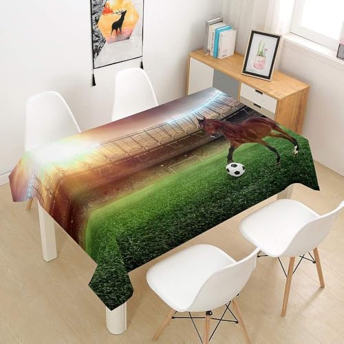 Tischdecke Outdoor Pferd Tischdecken Abwaschbar 3D Fußball Tischdecke Wetterfest Wasserdicht für Weihnachten Party Biertisch, 100x100 cm A/B2075 von Tizhweqo