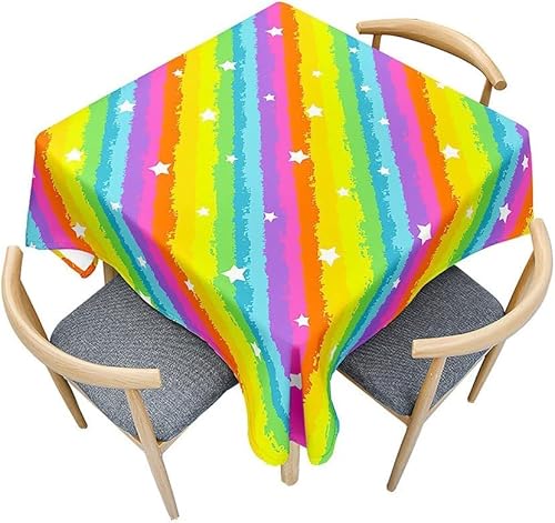 Tischdecke Outdoor Regenbogen Tischdecken Abwaschbar 3D Farbstreifen Tischdecke Wetterfest Wasserdicht für Weihnachten Party Biertisch, 100x100 cm A/B2035 von Tizhweqo