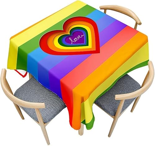 Tischdecke Outdoor Regenbogen Tischdecken Abwaschbar 3D Liebe Tischdecke Wetterfest Wasserdicht für Weihnachten Party Biertisch, 100x100 cm A/B2187 von Tizhweqo