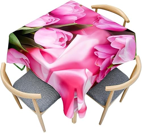 Tischdecke Outdoor Rosa Blumen Tischdecken Abwaschbar 3D Garten Tischdecke Wetterfest Wasserdicht für Weihnachten Party Biertisch, 140x200 cm A/B775 von Tizhweqo