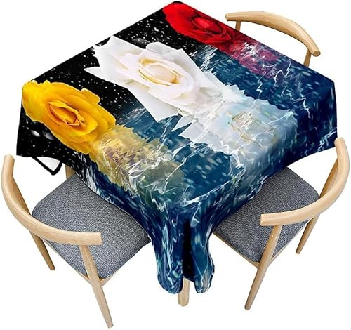 Tischdecke Outdoor Rosen Tischdecken Abwaschbar 3D Romantisches Thema Tischdecke Wetterfest Wasserdicht für Weihnachten Party Biertisch, 140x180 cm A/B446 von Tizhweqo